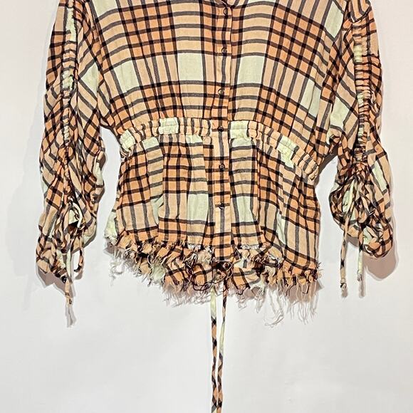 We The Free People Pacific Dawn Top Womens XS Peach Tree Combo Drawstring Shirt - Picture 5 of 12